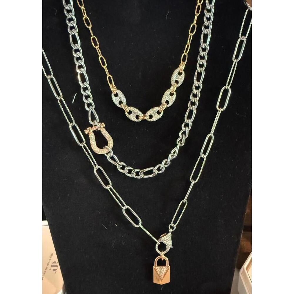 Bomb Party Luxe Layer Locket Necklaces Two-Tone Rose Gold/Silver - Picture 3 of 3